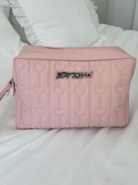 Betsey Johnson Quilted Heart Baby Pink Makeup Wristlet Bag